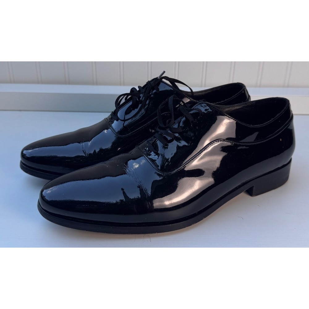 Suitsupply Mens Black Patent Leather Oxford Formal Tuxedo Shoes Made in Italy 42